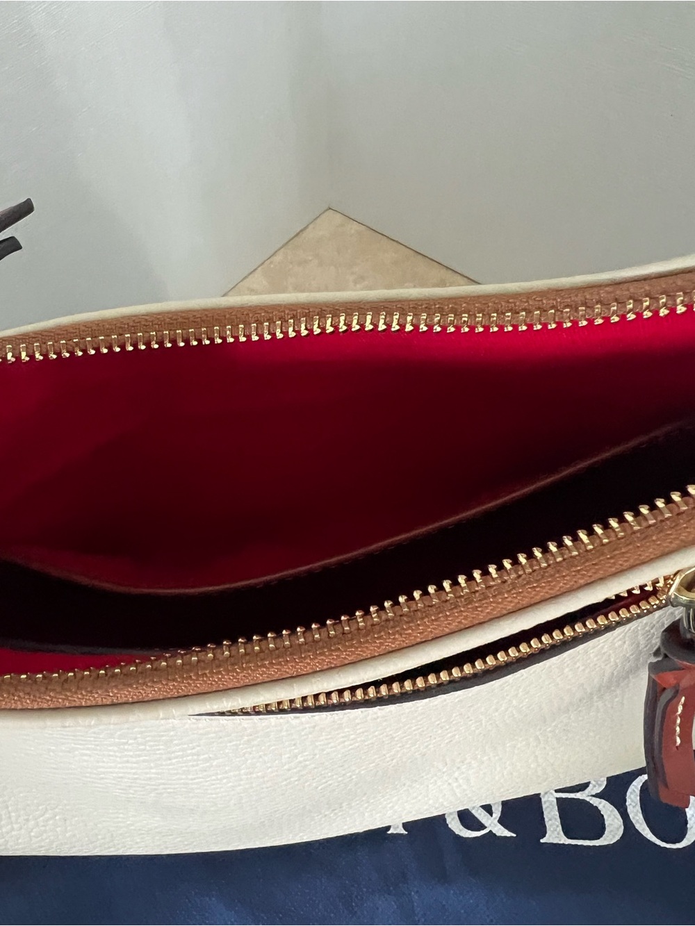 Dooney & Bourke Cream Pebble Leather Crossbody with Brown Trim - Picture 6 of 14